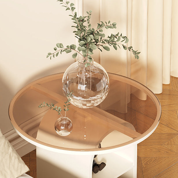 Modern Minimalist Round Rectangular Base Glass Iron Frame Coffee Table 3-Tier For Living Room