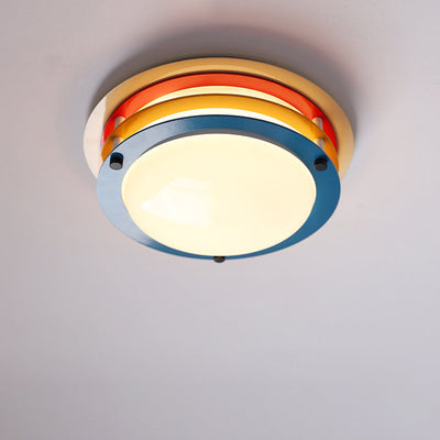 Modern Minimalist Colorful Iron Acrylic Disc Splicing LED Flush Mount Ceiling Light For Bedroom