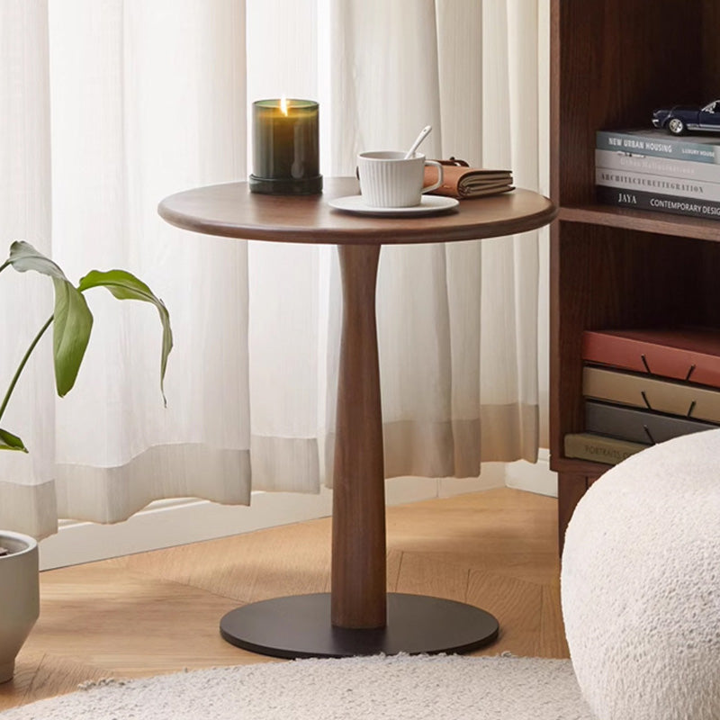 Traditional Rustic Oak Wood Round Side Table For Living Room