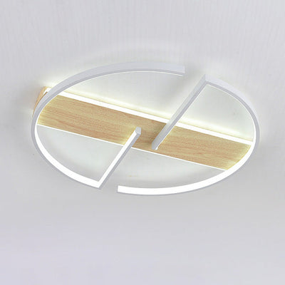 Modern Simplicity Iron Aluminum Wood Round Geometric LED Flush Mount Ceiling Light For Living Room