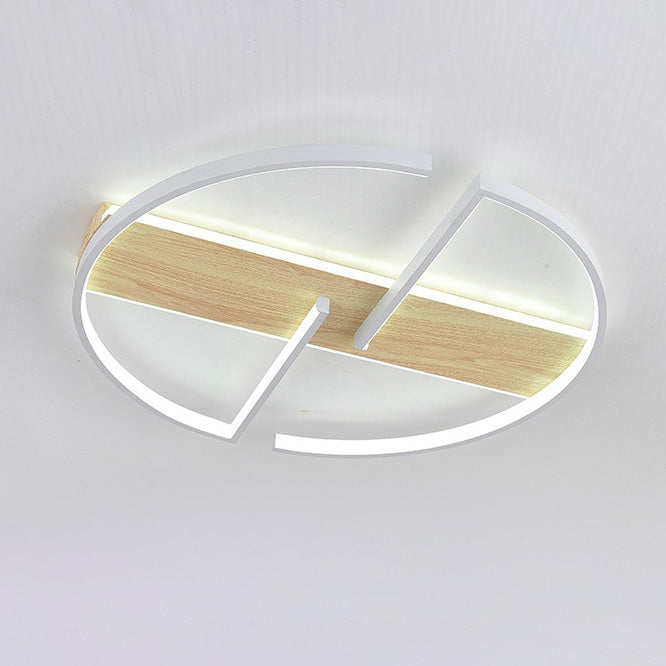 Modern Simplicity Iron Aluminum Wood Round Geometric LED Flush Mount Ceiling Light For Living Room