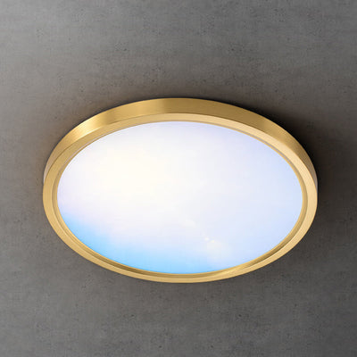 Modern Simplicity Full Copper Blue Sky Cloud Design Round Acrylic Shade LED Flush Mount Ceiling Light For Living Room