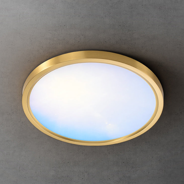 Modern Simplicity Full Copper Blue Sky Cloud Design Round Acrylic Shade LED Flush Mount Ceiling Light For Living Room