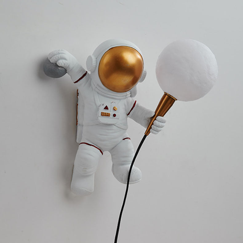 Contemporary Creative Cartoon Astronaut Resin ABS 1-Light Wall Sconce Lamp For Bedroom