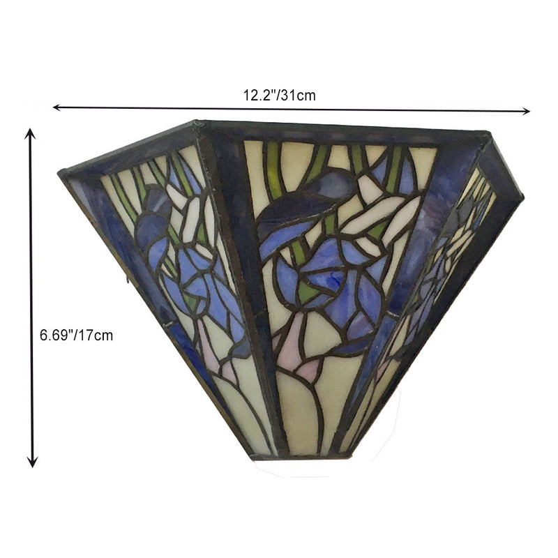 Traditional Tiffany Alloy Glass Diamond Semicircular Flower Dragonfly 1-Light Wall Sconce Lamp For Hallway