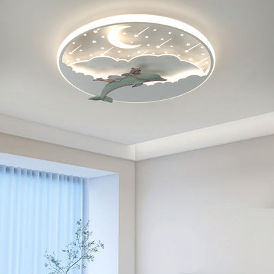 Modern Art Deco Dolphin Round Acrylic Iron LED Flush Mount Ceiling Light For Living Room