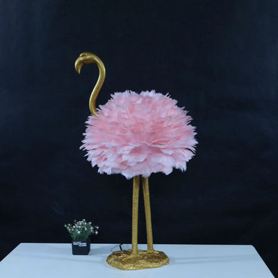 Contemporary Nordic Goose Feather Metal Flamingo Ball 1-Light Table Lamp For Bedside