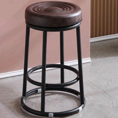 Tabouret de bar rond en cuir, acier au carbone, coton, métal avec repose-pieds pour cuisine 