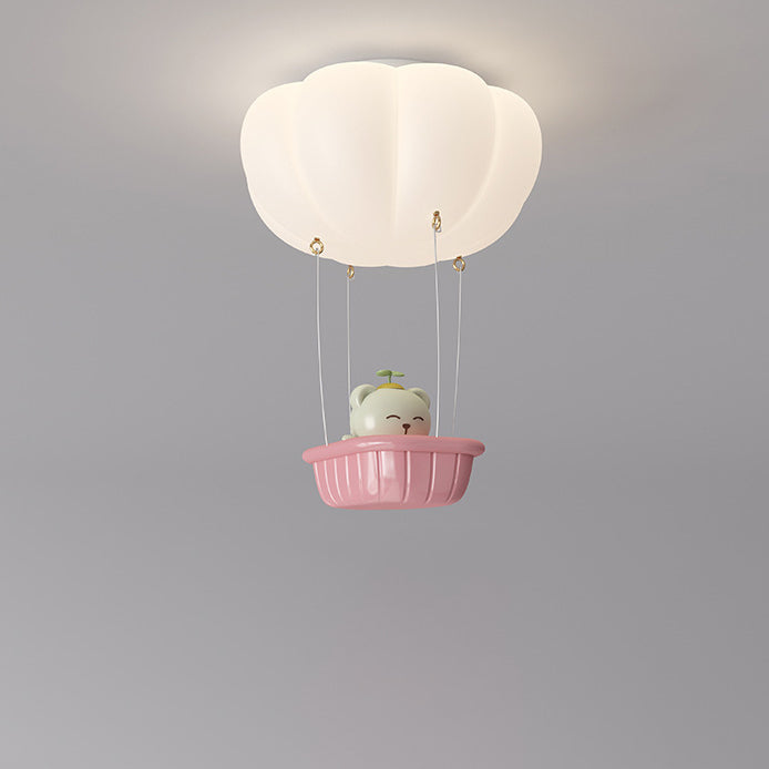 Modern Simplicity Kids PE Iron Pumpkin Hot Air Balloon Bear LED Flush Mount Ceiling Light For Bedroom