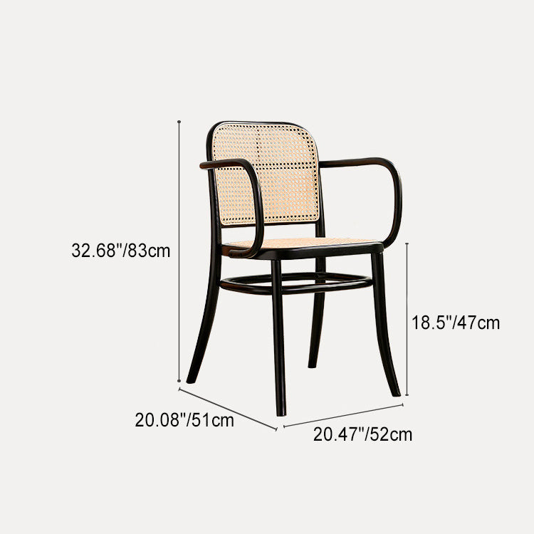 Contemporary Retro Square Grid Wood Rattan Dining Chair Backrest For Living Room