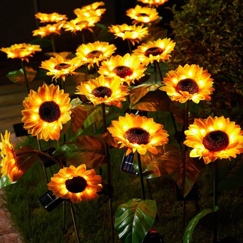 Contemporary Creative Sunflower Serigraphy Stainless Steel ABS LED Ground Plug Lawn Outdoor Light For Garden