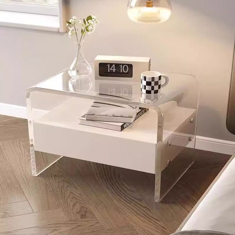 Modern Minimalist Rectangular Acrylic Wood Metal Nightstand 1-Shelf For Bedroom