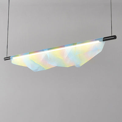 Modern Minimalist Iron Long Strip Rainbow Mesh Decor LED Island Light Pendant Light For Dining Room