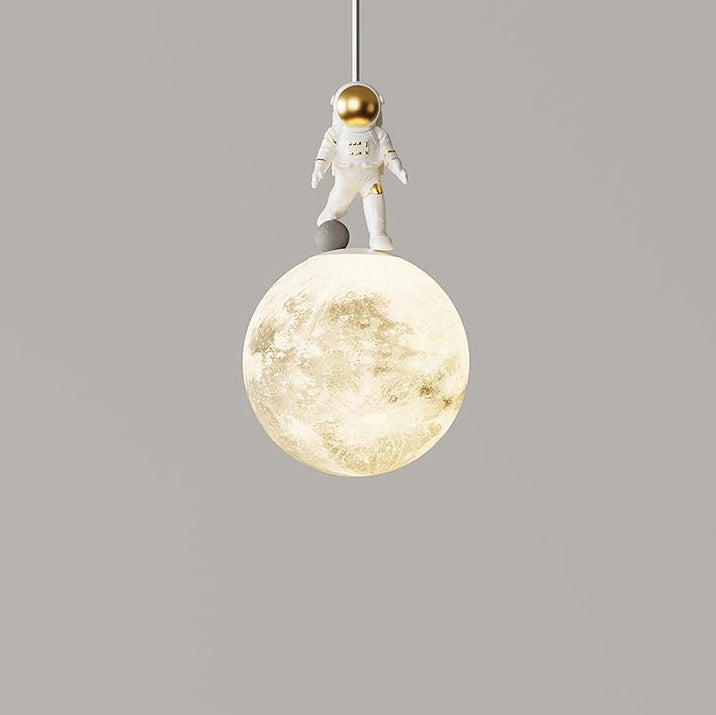 Moderne minimalistische Astronaut Mond Eisen Harz LED Pendelleuchte für Schlafzimmer 