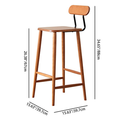 Contemporary Nordic Square Wood Iron Bar Stool Backrest Footrest For Dining Room