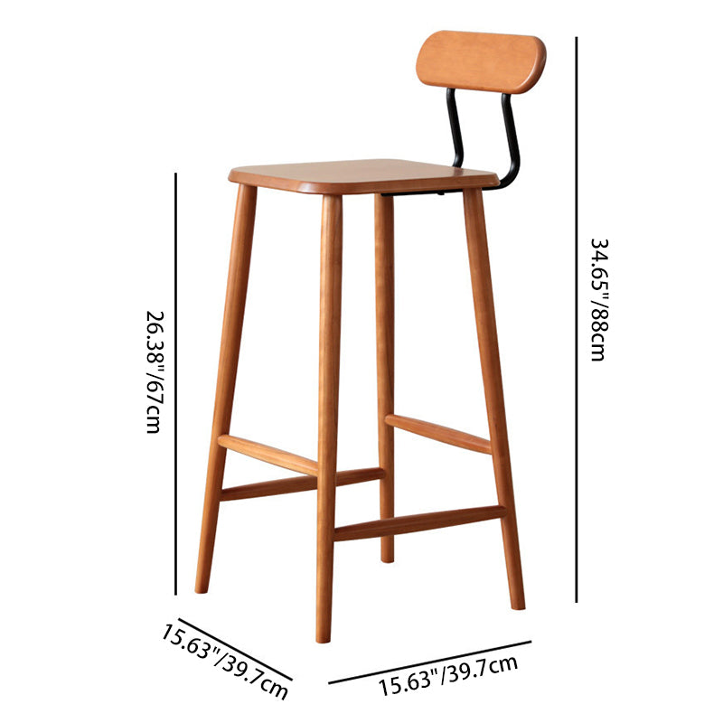 Contemporary Nordic Square Wood Iron Bar Stool Backrest Footrest For Dining Room