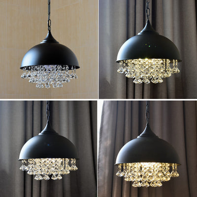 Contemporary Nordic Iron Dome Crystal Beads 1-Light Pendant Light For Dining Room