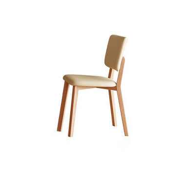 Modern Minimalist Square Wood Leather Chair Backrest Armless For Living Room