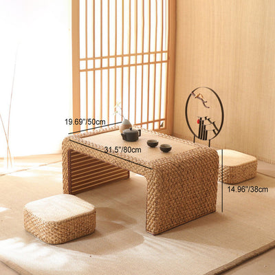 Traditional Japanese Rectangular Rattan Wooden Frame Tatami Coffee Table For Living Room