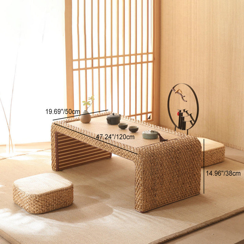 Traditional Japanese Rectangular Rattan Wooden Frame Tatami Coffee Table For Living Room