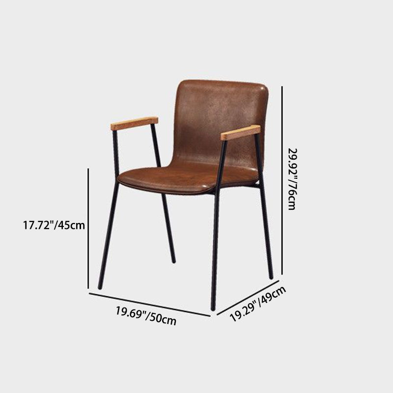 Contemporary Luxury Square Faux Leather Upholstered Dining Chair Backrest Armrest For Dining Room