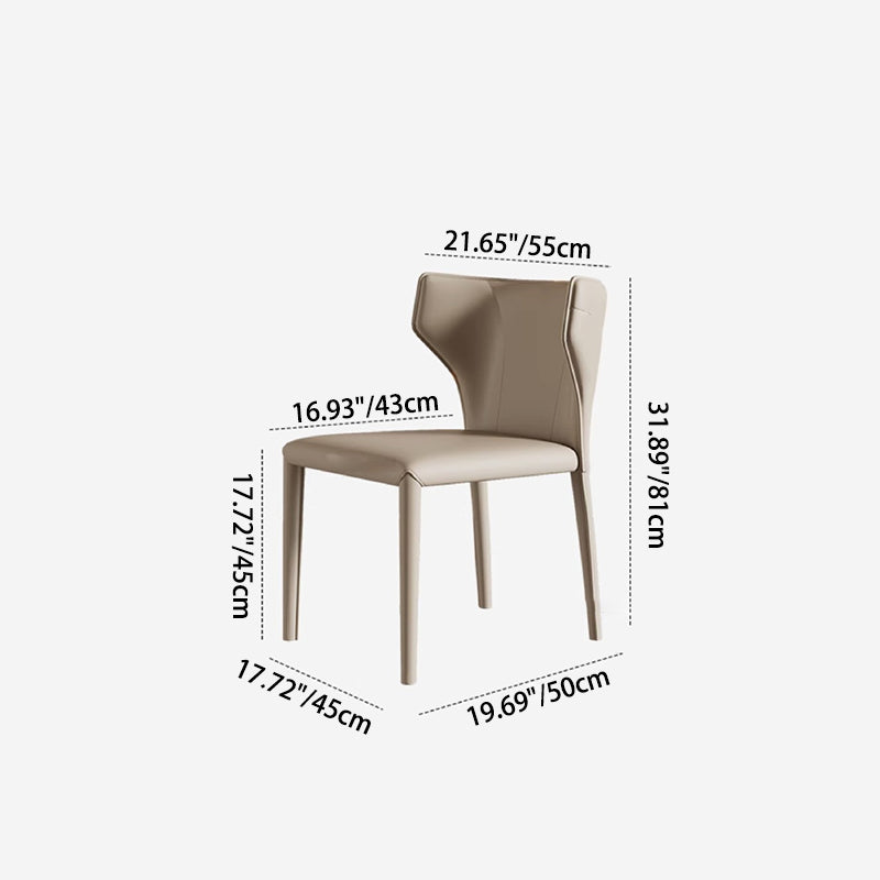 Modern Minimalist Square Leather Carbon Steel Frame Dining Chair Wing Back Armless For Dining Room