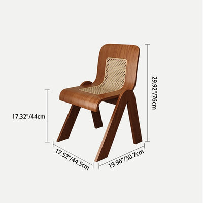 Contemporary Retro Rattan Weaving Wood Arc Dining Chair Backrest For Dining Room