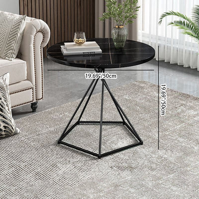 Modern Minimalist Round Marble Texture Metal Polygonal Base Side Table For Living Room