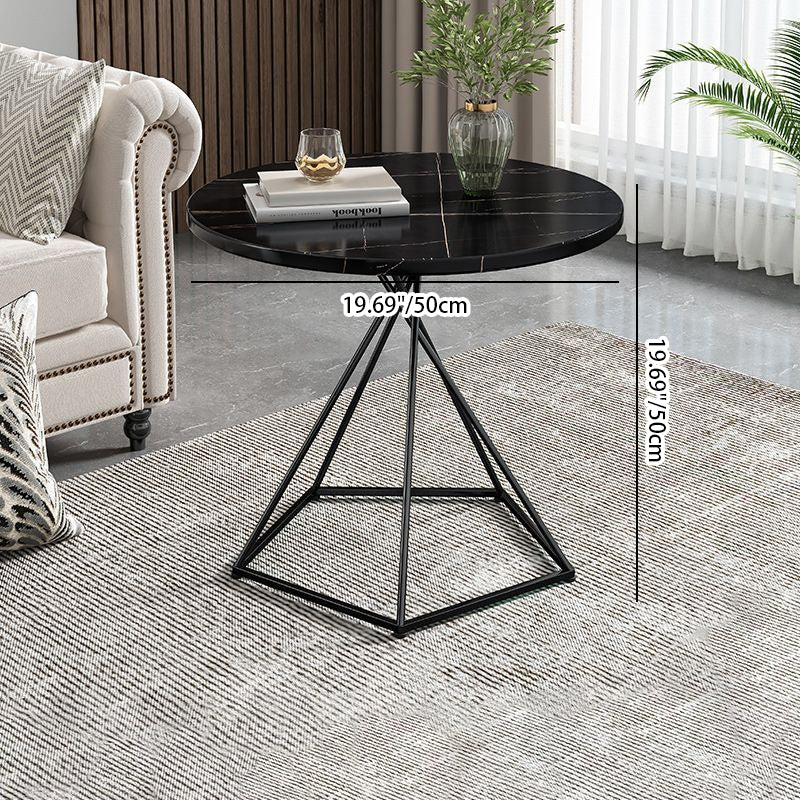 Modern Minimalist Round Marble Texture Metal Polygonal Base Side Table For Living Room