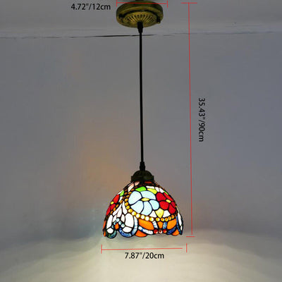 Traditional Tiffany Iron Stained Glass Round 1-Light Pendant Light for Living Room