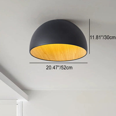 Minimalist Wooden Bowl Iron LED Flush Mount Ceiling Light