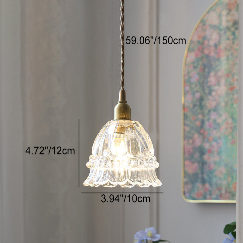 Traditional French Pastoral Walnut Jellyfish Glass Shade 1-Light Pendant Light For Living Room