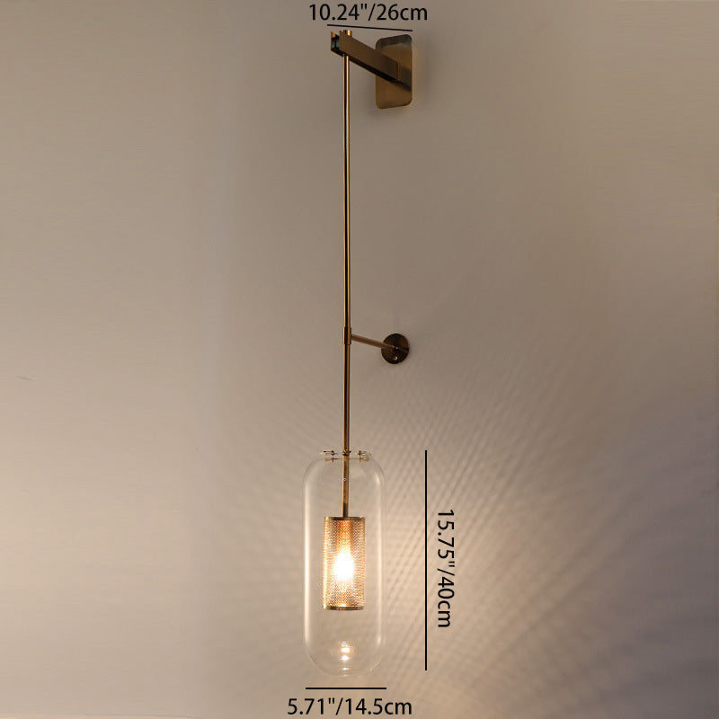 Clear Glass 1-Light Cylinder Long Armed Sconce Lamp