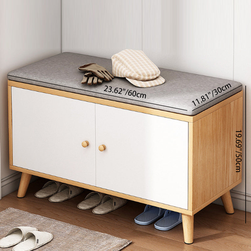 Contemporary Scandinavian Cotton Linen Solid Wood Shoe Storage 2-Cabinet For Entryways