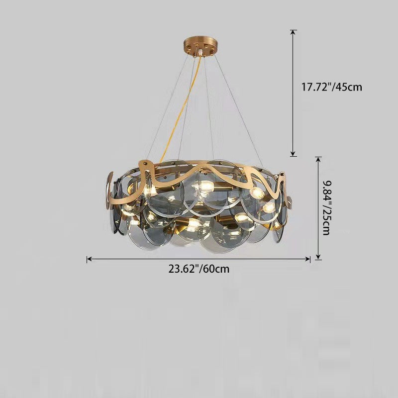 Contemporary Luxury Gold Finish Frame Cloud Texture Glass Disc 8/10-Light Chandelier For Living Room