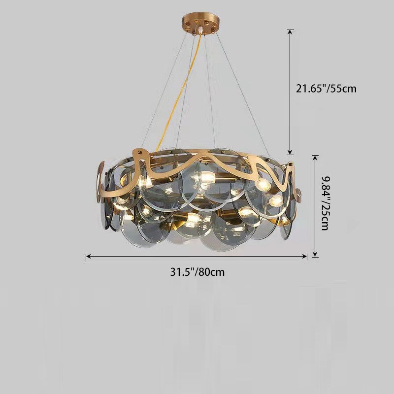 Contemporary Luxury Gold Finish Frame Cloud Texture Glass Disc 8/10-Light Chandelier For Living Room