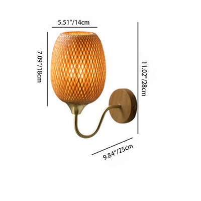 Modern Bamboo Weaving Handwoven Round Lampshade 1-Light Wall Sconce Lamp