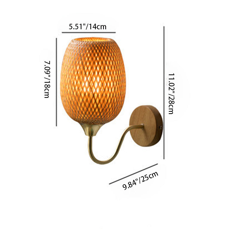 Modern Bamboo Weaving Handwoven Round Lampshade 1-Light Wall Sconce Lamp