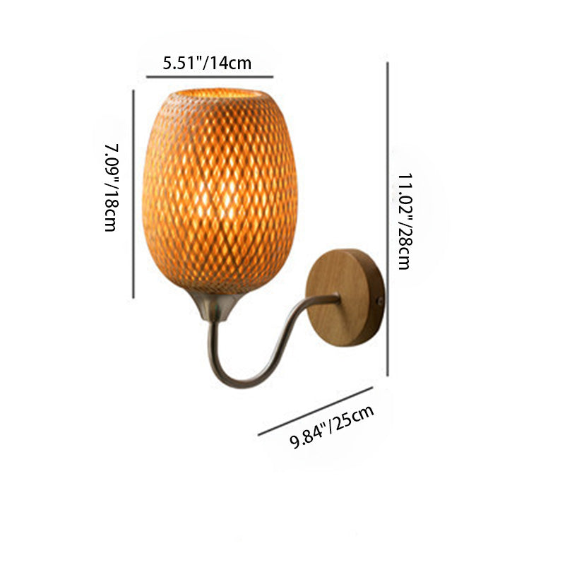 Modern Bamboo Weaving Handwoven Round Lampshade 1-Light Wall Sconce Lamp