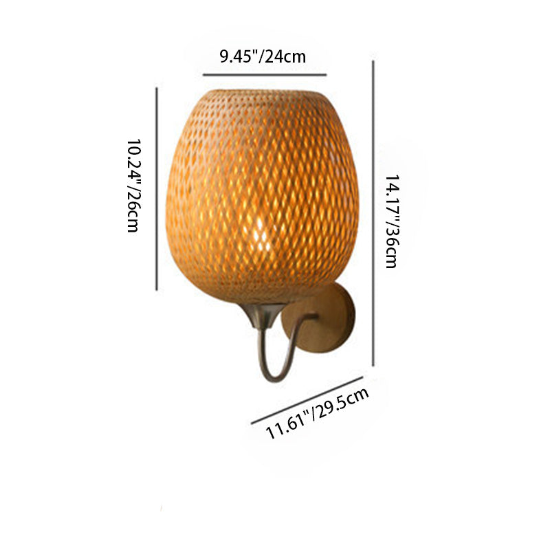 Modern Bamboo Weaving Handwoven Round Lampshade 1-Light Wall Sconce Lamp