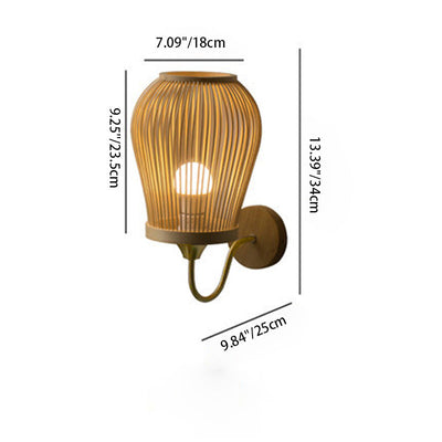 Modern Bamboo Weaving Handwoven Round Lampshade 1-Light Wall Sconce Lamp