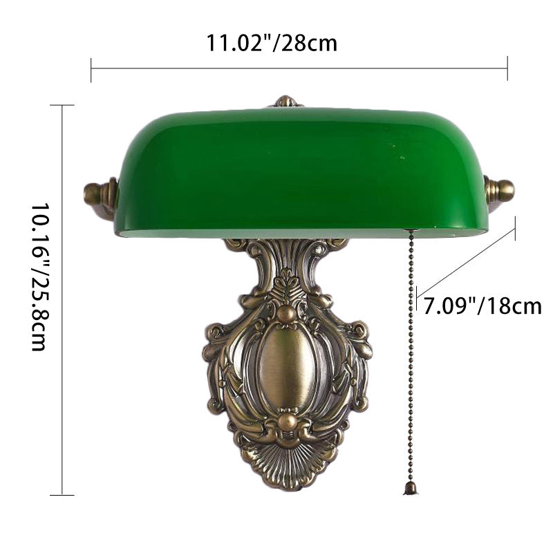 Retro Copper Green Glass Shade 1-Light Wall Sconce Lamp