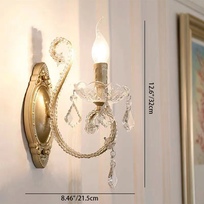 European Vintage Crystal Candelabra 1/2 Light Wall Sconce Lamp