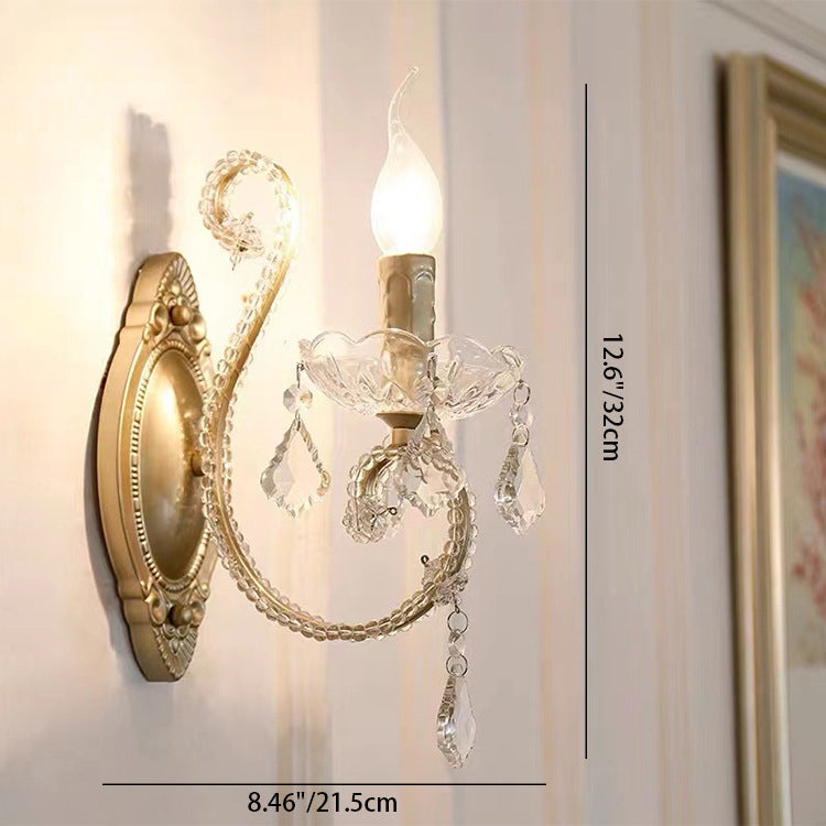 European Vintage Crystal Candelabra 1/2 Light Wall Sconce Lamp