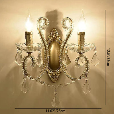 European Vintage Crystal Candelabra 1/2 Light Wall Sconce Lamp