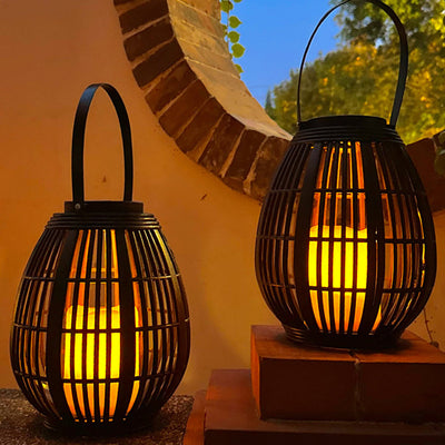 Modern Art Deco Solar Round Lantern Rattan LED Outdoor Landscape Light For Garden