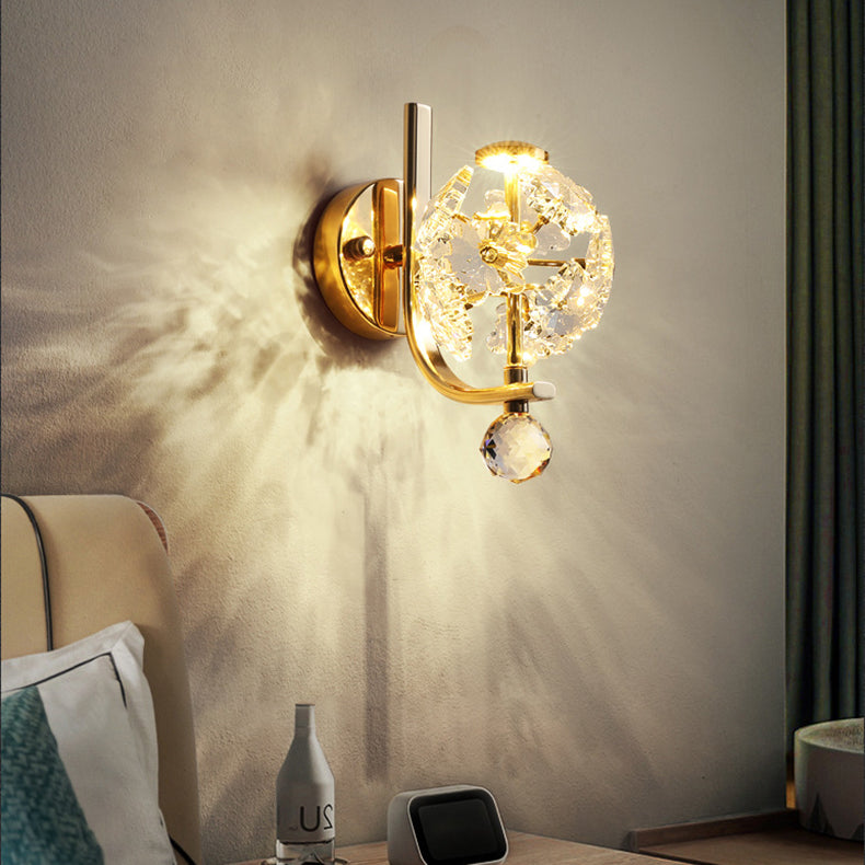 Modern Luxury Metal Iron Stainless Steel Crystal Ball Cylinder 1-Light Wall Sconce Lamp For Bedside