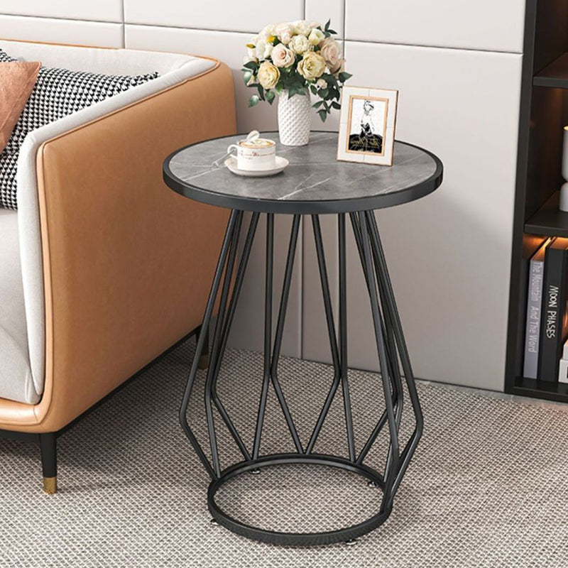 Contemporary Luxury Round Marble Texture Metal Frame Side Table 2-Tier Storage Shelves For Living Room