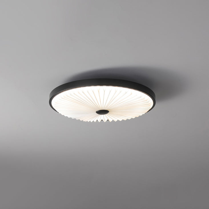 Contemporary Nordic Iron PVC Folding Fan Blade Pleat Round LED Flush Mount Ceiling Light For Living Room