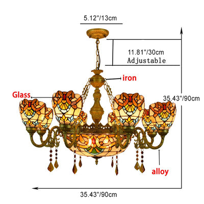 Traditional Tiffany Bead Dome Baroque Iron Glass Alloy 8/11 Light Chandeliers For Living Room